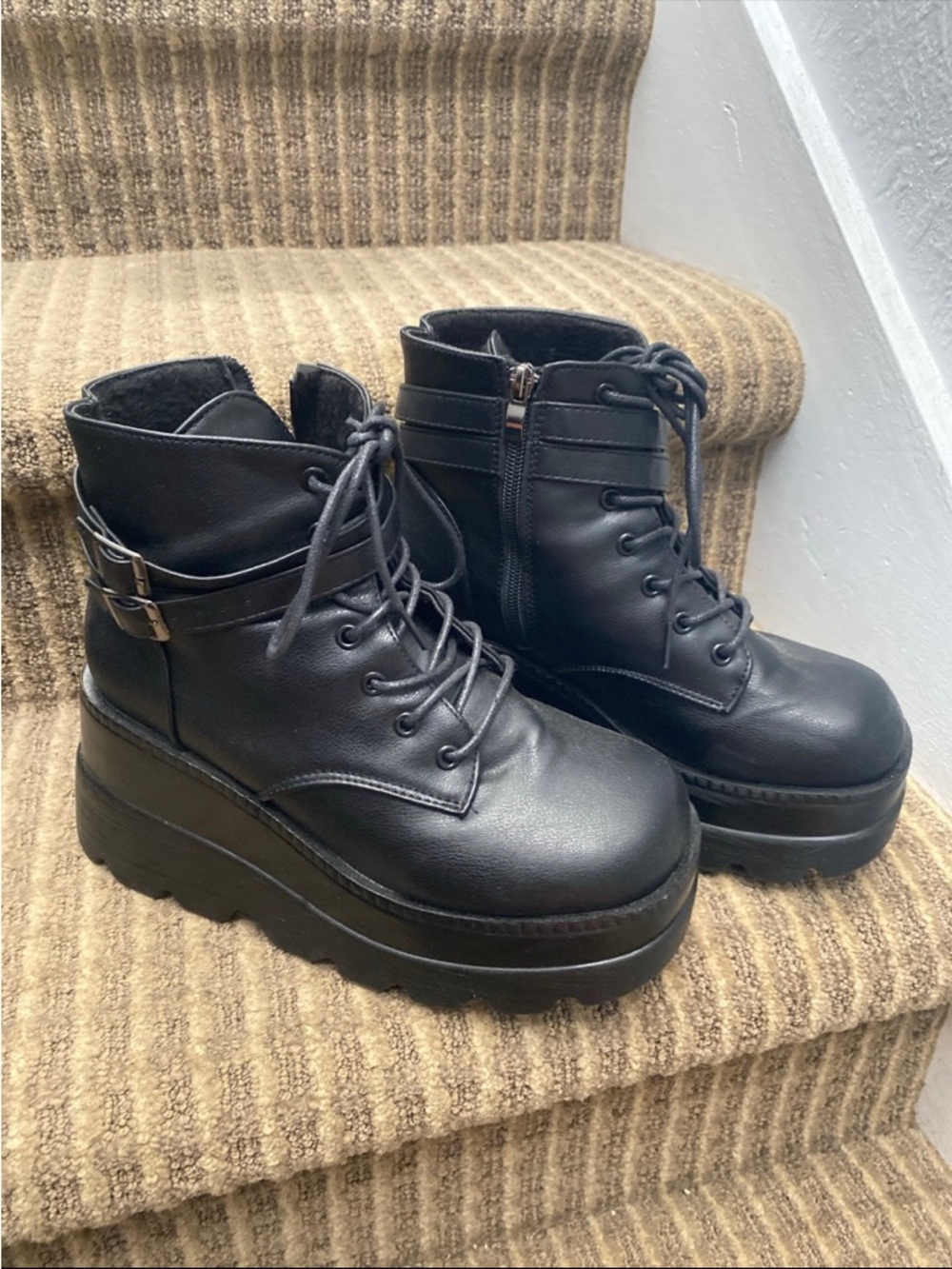 Black Platform Lace-Up Ankle Boots